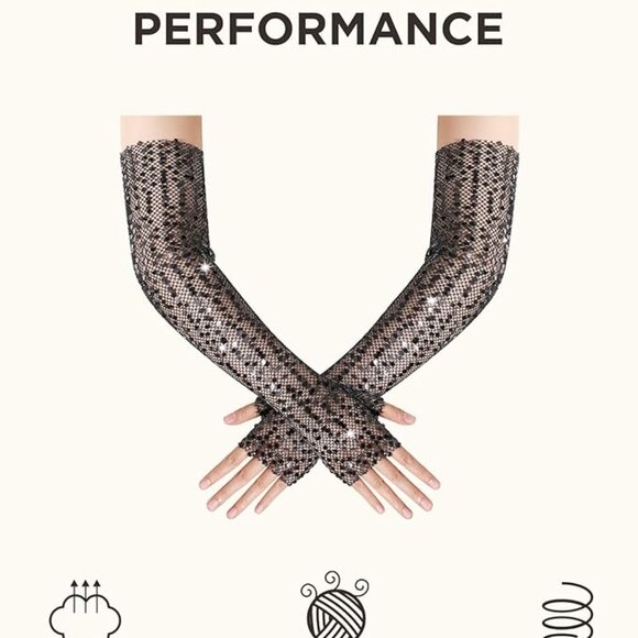 Opera Black  Sparkling Glitter  Gloves - Picture 6 of 6